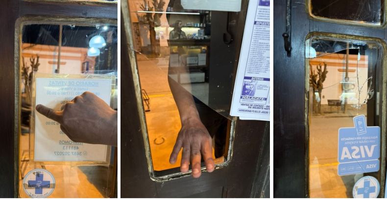 Así quedó el ingreso al local de Pagani tras las agresiones de una tutora.&nbsp;