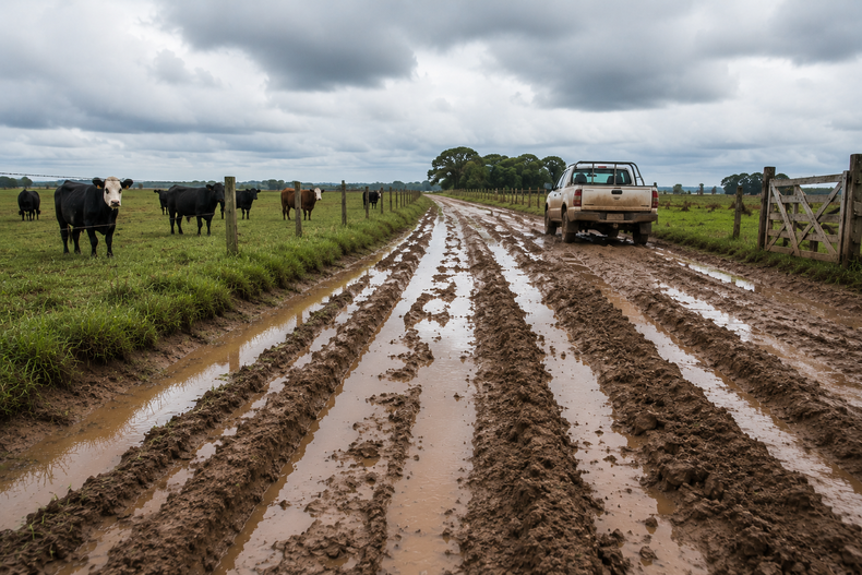El mal estado de los caminos rurales condiciona la producción ganadera.